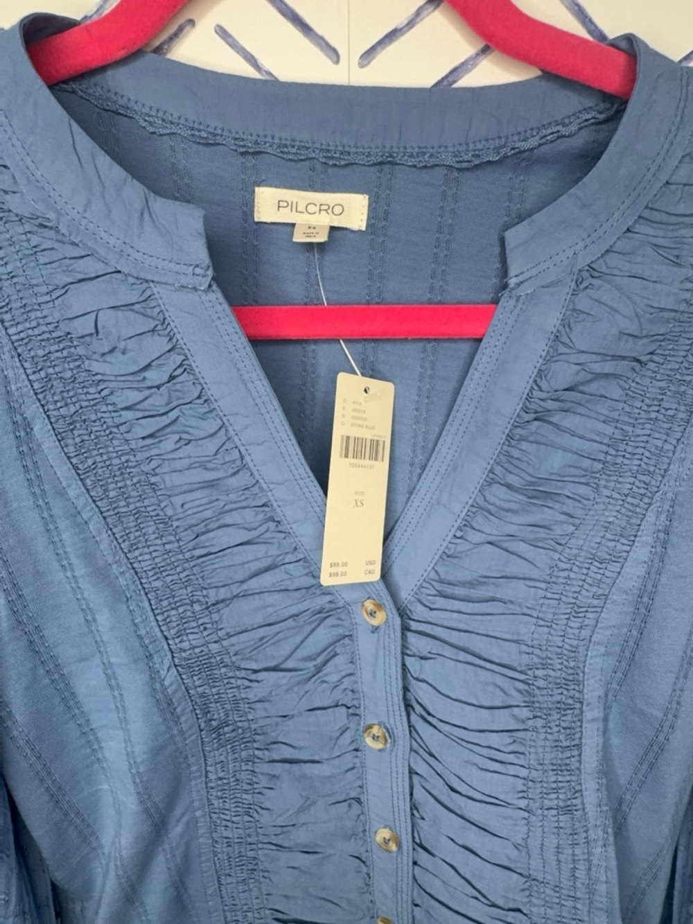 NWT Anthropologie Pilcro Long-Sleeve Reworked Buttondown Top Blue XS - Picture 3 of 9